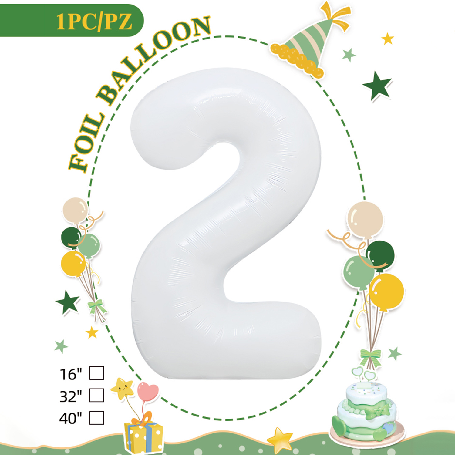 Embalaje de tarjeta de papel independiente digital de cumpleaños impreso en blanco de 32 pulgadas, decoración de fiesta de la versión estadounidense, película de aluminio, decoración de globos de papel de aluminio
