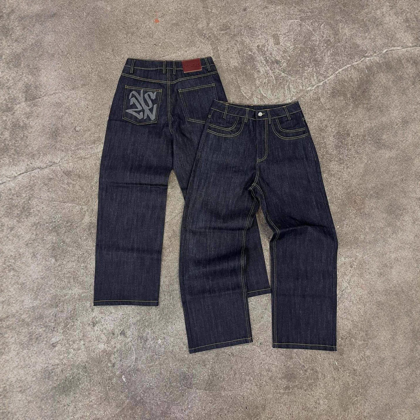 Europa y Estados Unidos transfronterizos estilo americano de alta calle de moda retro impresión personalidad callejera jeans casuales pantalones de piernas largas