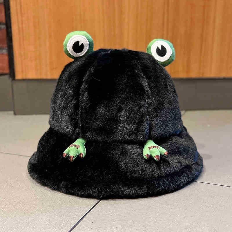 Bonito sombrero rana mujer otoño invierno coreano grueso sombrero pescador de peluche japonés dibujos animados estudiantes calientes versátiles sombrero bañera