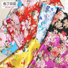 大花印花布料 涤纶色丁印花 被套服装里布情趣内衣睡衣旗袍面料