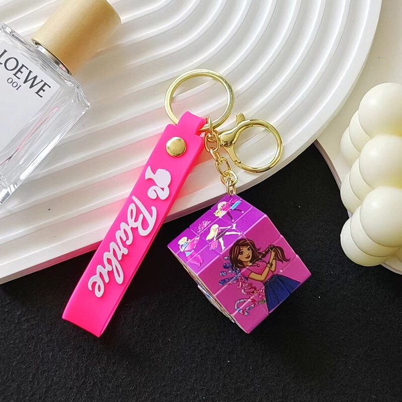 Cartoon Barbie Doll Magic Cube Keychain Pendant Creative Doll Car Keychain Ornament Wholesale Figurine Cartoon Barbie Doll Magic Cube Keychain Pendant Creative Doll Car Keychain Ornament Wholesale Figurine