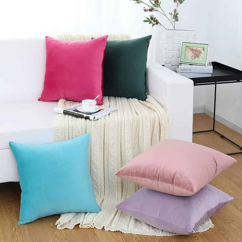 亚马逊天鹅绒抱枕纯色客厅轻奢方形靠枕抱枕套靠垫套床头软包靠枕