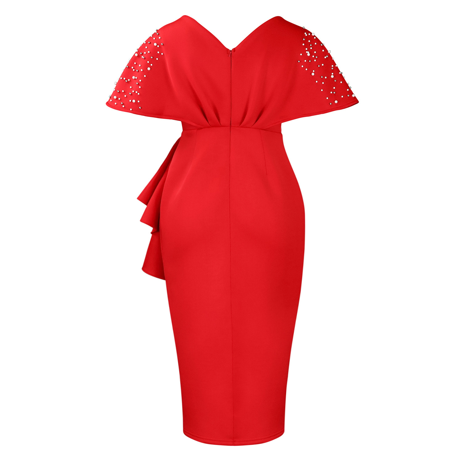Robe de soirée sexy à col en V et à volants avec fente perlée, robe de banquet de tempérament de célébrité_voghion.com