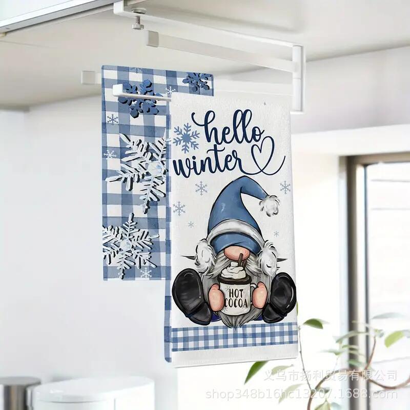 Cross-border foreign trade hot blue plaid goblin Christmas towel kitchen decoration dish towel cloth absorbent towel