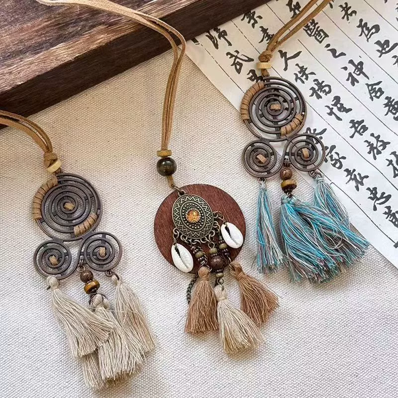 Long retro ethnic necklace, sweater, chain, accessory, Chinese style, ethnic style, boho style