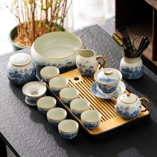 汝窑茶具套装家用2023新款开片功夫茶壶盖碗茶杯办公泡茶神器整套