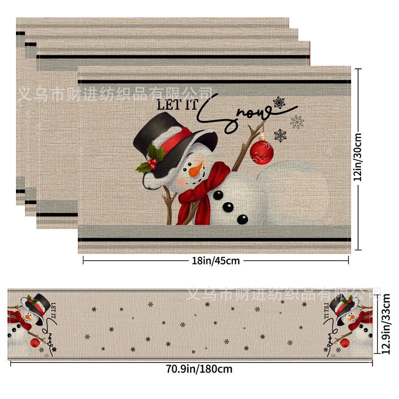 Nuevo cojín de mesa de Navidad 5 piezas Amazon lino impresa manto de mesa de dibujos animados restaurante manto de mesa de Navidad aislante
