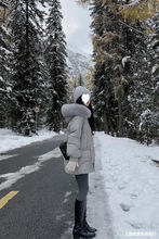 大毛領白鴨絨羽絨服女短款2022冬季新款韓版小個子牛角扣外套
