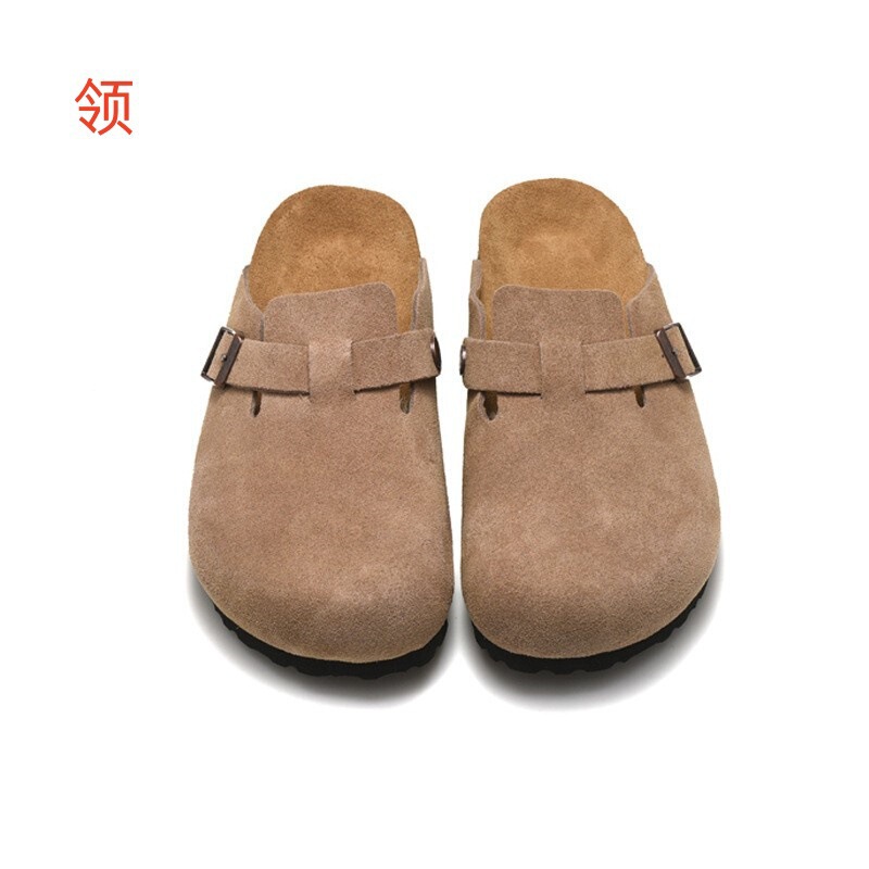 Wide Version-Bk Birkenstock Shoes Boston Genuine Leather Cork Clogs for Outdoor Wear, Unisex Half-Slip Birkenstock Shoes for Summer
