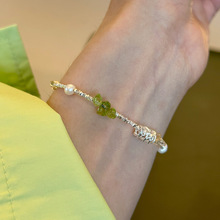 925纯银碎银子珍珠绿水晶手链女韩版简约创意设计手工手环B6626
