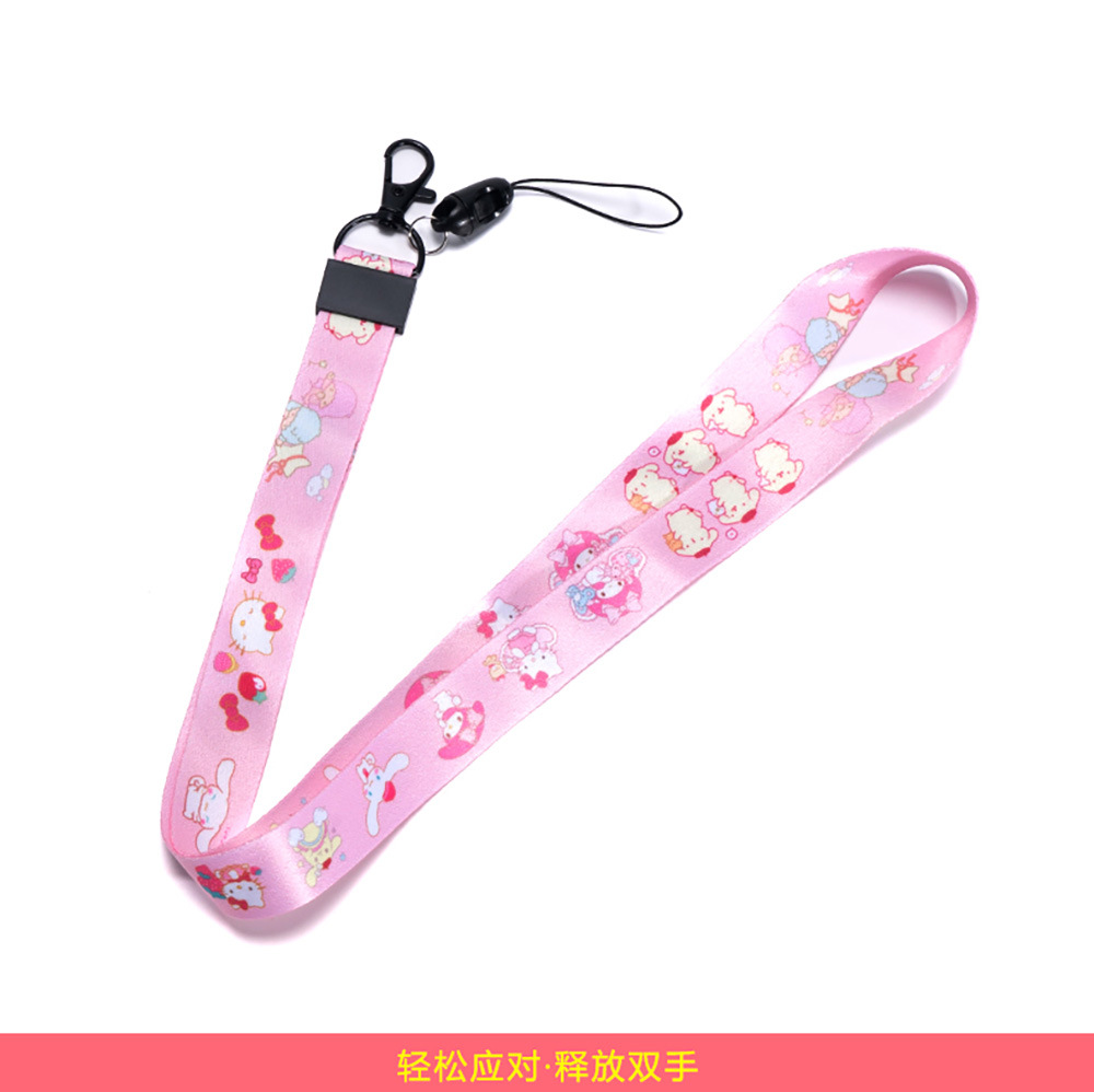 Halter creativo de dibujos animados cuerda larga poliéster transferencia térmica correa de muñeca desmontable Halter Cordón de teléfono móvil hebilla de metal de doble cara