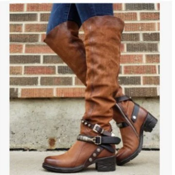 2021 желание внешней торговли трансграничной новой пряжки на поясе сапоги женские сапоги на толстом каблуке Большие размеры 40-43 производители оптом