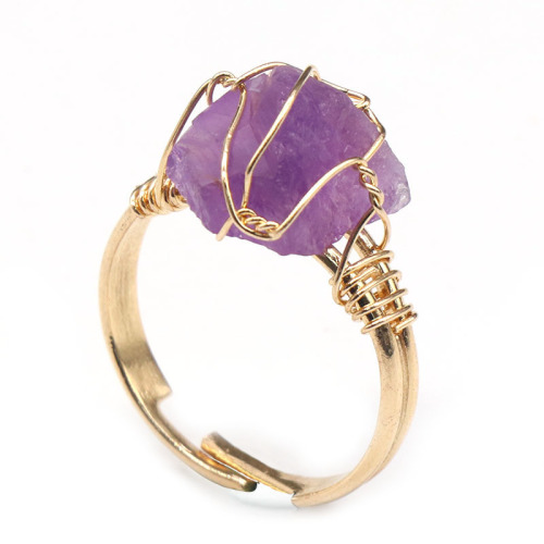 Natural Amethyst Raw Stone Blue Crystal Ring DIY Wire Wrap Crystal Stone Clasp Pink Crystal Wire Wrap Raw Mineral Ring