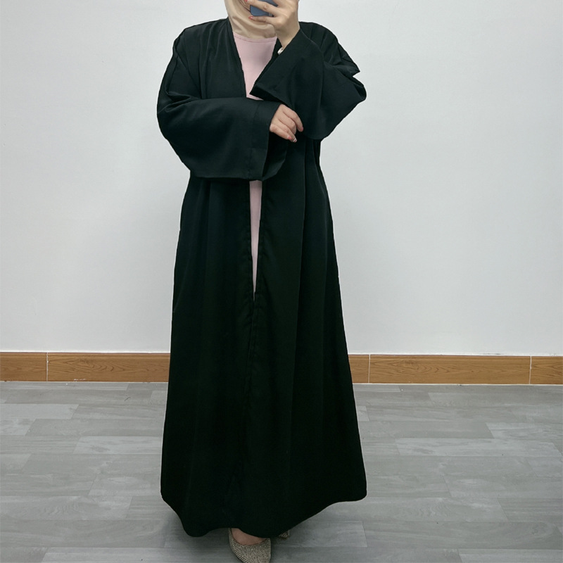 F390 Cross-Border Foreign Trade Middle East Dubai Women's Solid Color Zipper Cardigan Robe In-Stock Fashionable Loose_ecoleips.com