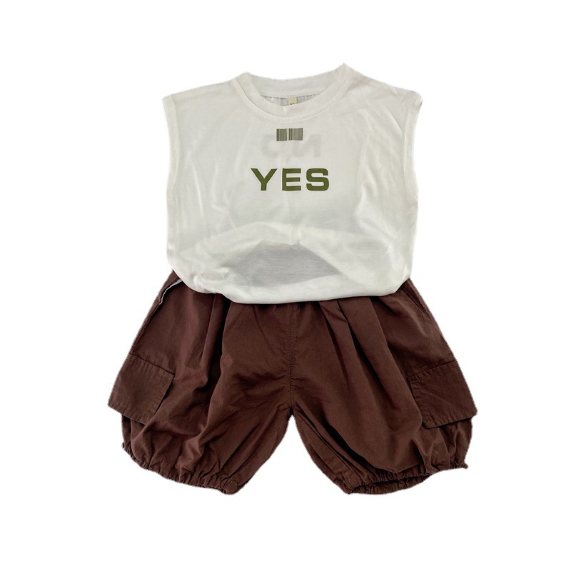 Chaleco para niños verano cobre amoníaco seda letras de los niños Chaleco transpirable estilo occidental niños y niñas cómodo algodón camiseta top