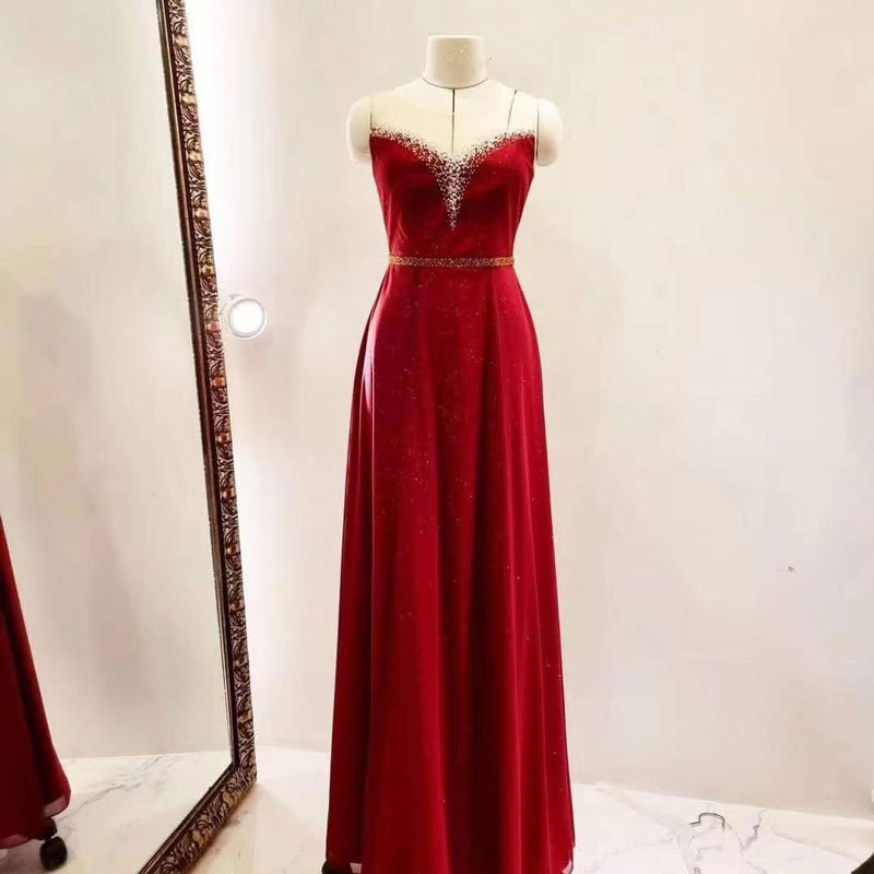 El Comercio exterior europeo y americano Amazon AliExpress desea vestido de novia con cuentas hechas a mano vino rojo largo vestido de noche hasta el suelo image 1