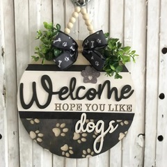 跨境新品狗狗珠串木質門掛牌狗窩裝飾3D木質工藝品掛件