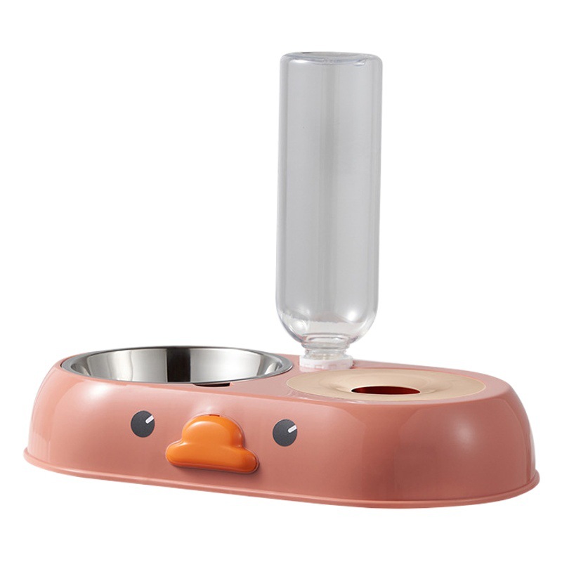 Mascota dos en uno de acero inoxidable doble tazón alimentador automático de agua a prueba de humedad boca de dibujos animados pato Pet Bowl perro vajilla al por mayor