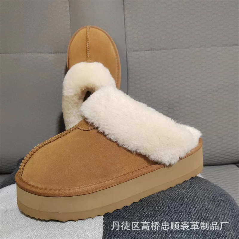 Factory wholesale platform slippers women's wool-like increased plush slippers women's autumn and winter outer wear cross-border foreign trade closed toe slippers Factory wholesale platform slippers women's wool-like increased plush slippers women's autumn and winter outer wear cross-border foreign trade closed toe slippers