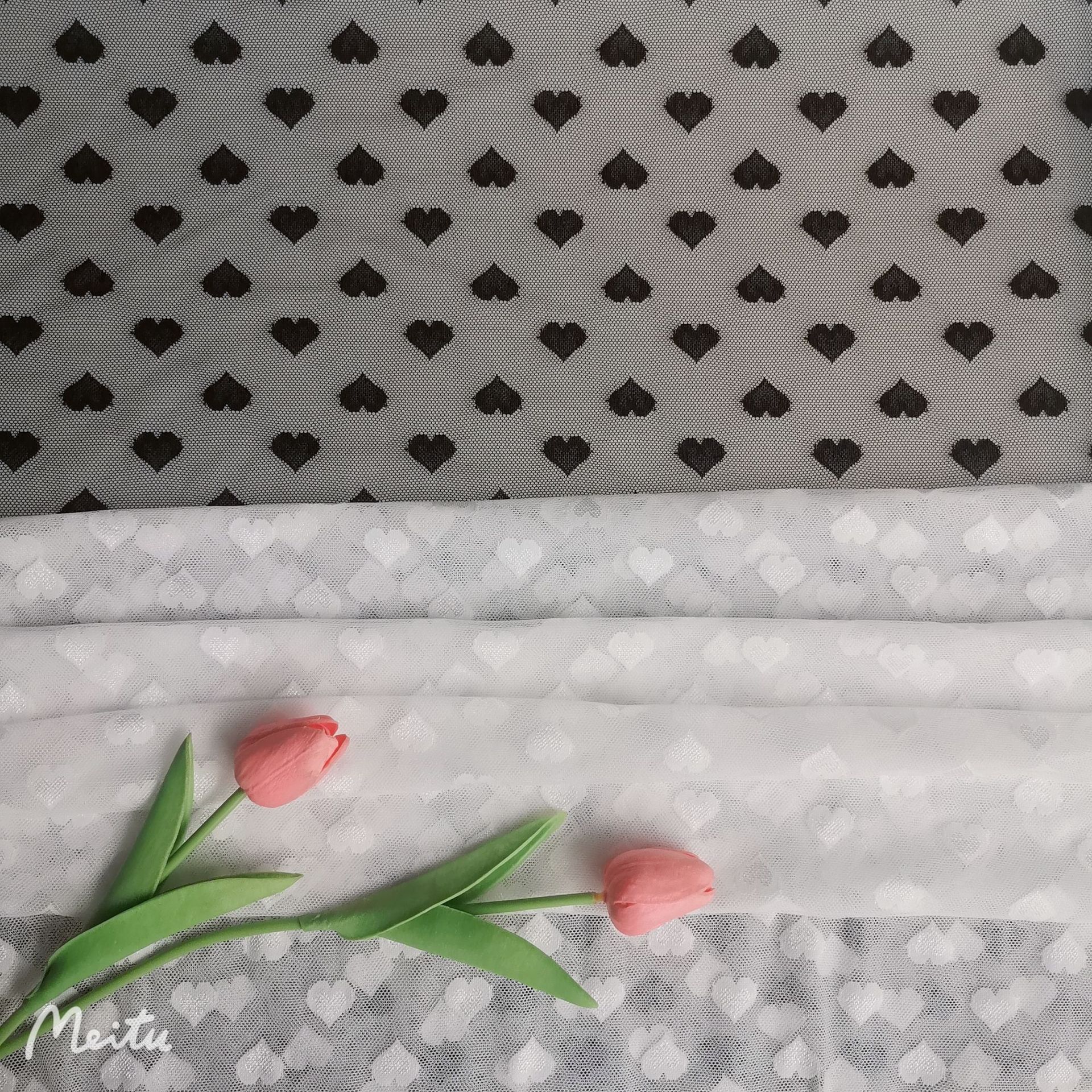 热卖款~锦氨弹力柔软亲肤2公分有光爱心提花网布 贴身衣物等面料