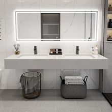 简约大理石双盆洗手台盆一体浴室柜组合公共卫生间洗漱洗脸台一件