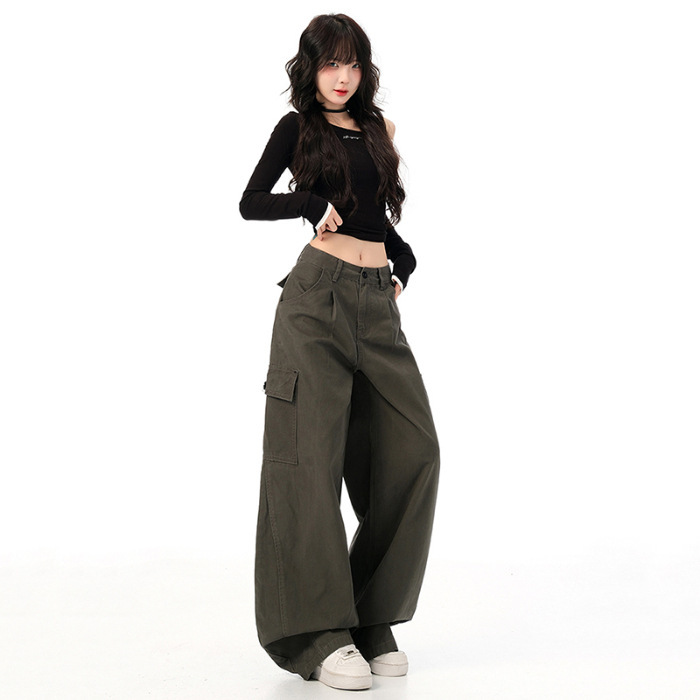 美式弯刀牛仔裤女款秋季新款设计感多口袋宽松慵懒休闲工装阔腿裤|undefined