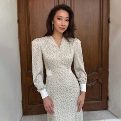 2025秋季欧美亚马逊跨境外贸女装新款纯色长袖V领绑带包臀连衣裙