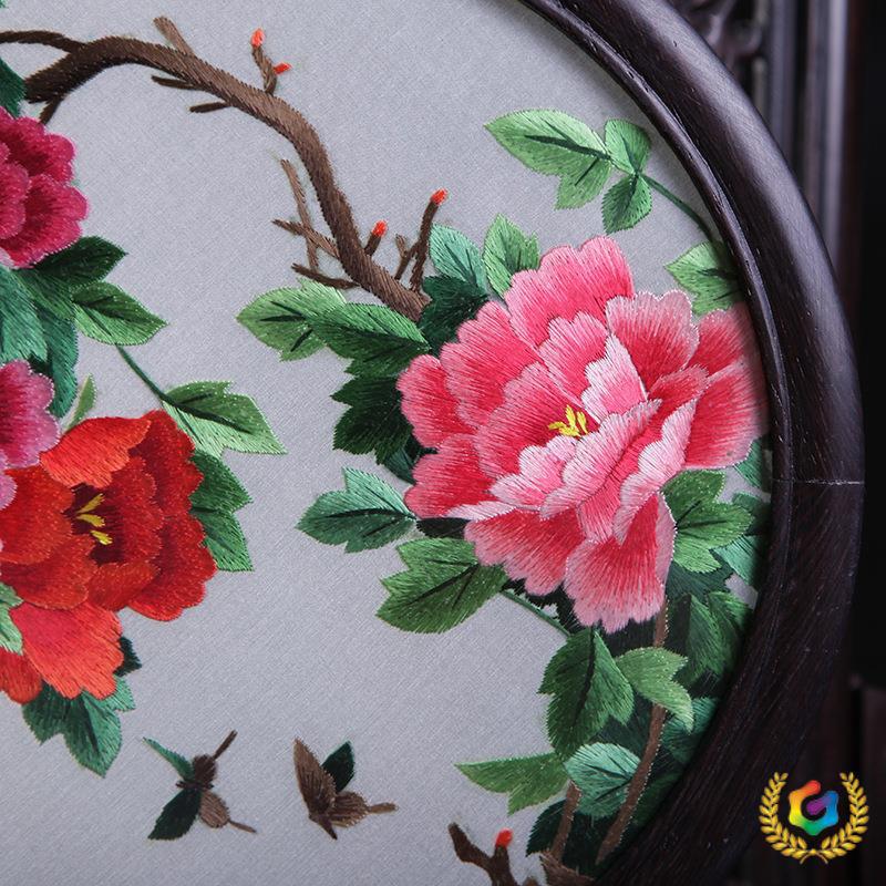 ✅苏绣双面绣手工刺绣中式古典牡丹成品画小台屏摆件客厅工艺品