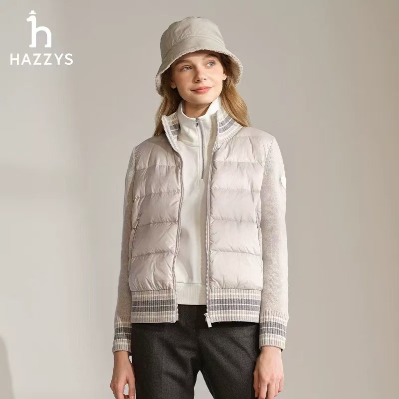 Hazzy's Damen Daunenjacke mit kurzen Strickärmeln und Spleißen, leicht, Stehkragen_voghion.com