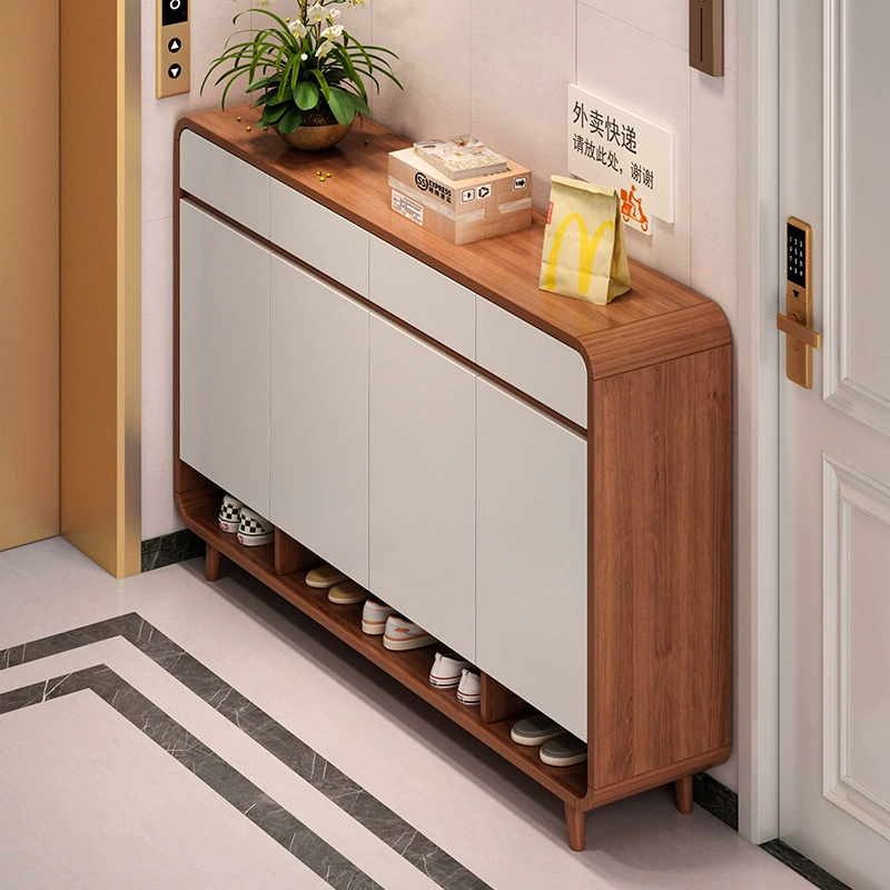 Шкаф для обуви, небольшая уличная многослойная стойка, входной шкаф для хранения домашней двери, встроенный шкаф для хранения цвета цельного дерева, полка для обуви в помещении