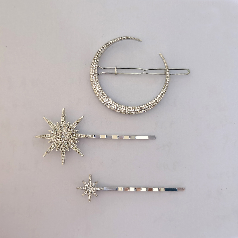 Europe And America Star Moon Hairpin Set Fashion Diamond Word Clip Retro Side Clip display picture 3