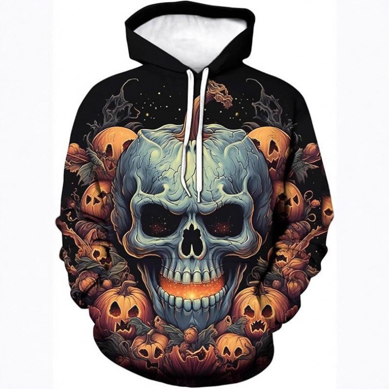 boy 2025 European And American Halloween Men's Cross-Border New Ghost Face Trendy Print Christmas Series Hooded Sweatshirt_voghion.com