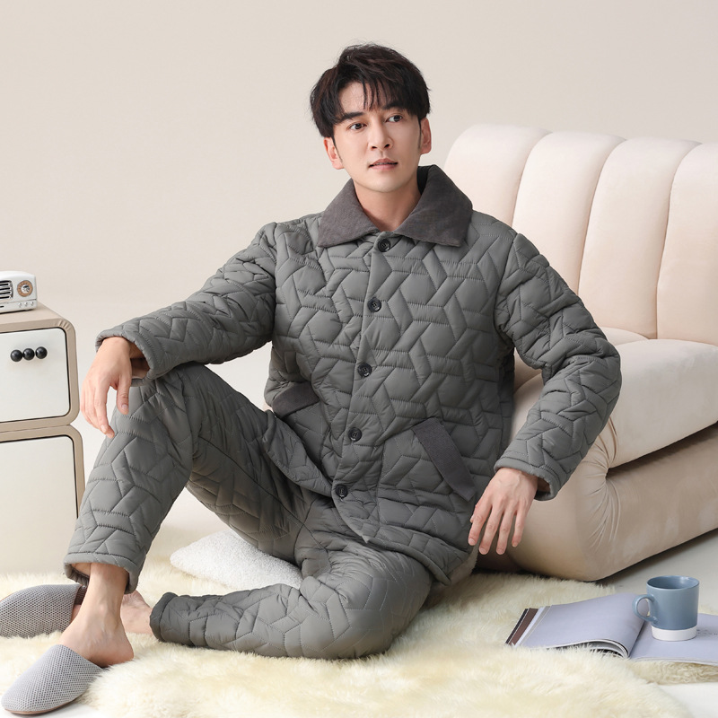 잠옷 남자의 겨울 기모 겨울 따뜻한 3 층 두꺼운 재킷 산호 양털 홈웨어