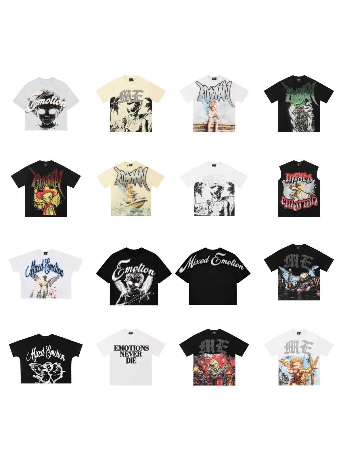 Transfronterizos MIXED EMOTION Ángel Impresión extraterrestre camiseta de hombre y mujer callejera de diamante de cuello redondo de manga corta