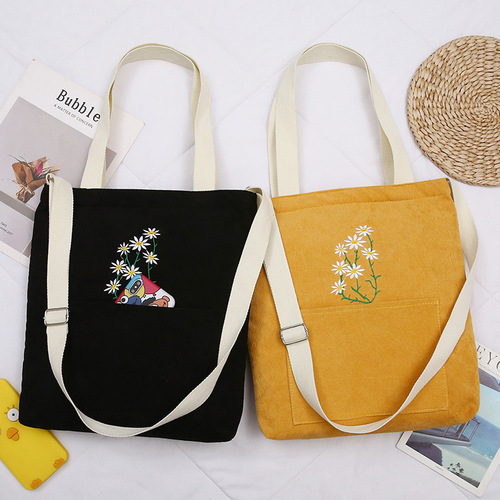 Corduroy shoulder crossbody portable canvas bag Daisy backpack shopping bag student school bag Korean version internet celebrity fresh