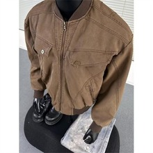 cleanfit棕色短款哈灵顿夹克美式复古工装外套男潮牌飞行员棒球服