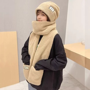 Hat and scarf, women's winter versatile, thick and warm plush, three -piece fence gloves, two -in -one fisherman hat