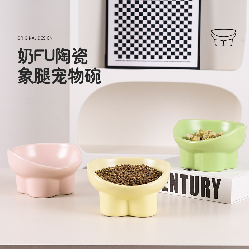 Elephant-Leg Cat Bowl, Ceramic Cat Food Bowl, Dog Bowl, Food Bowl, Large Diameter Bowl, Slanted Mouth Bowl, Anti-Knock over Pet Supplies, Anti-Slip