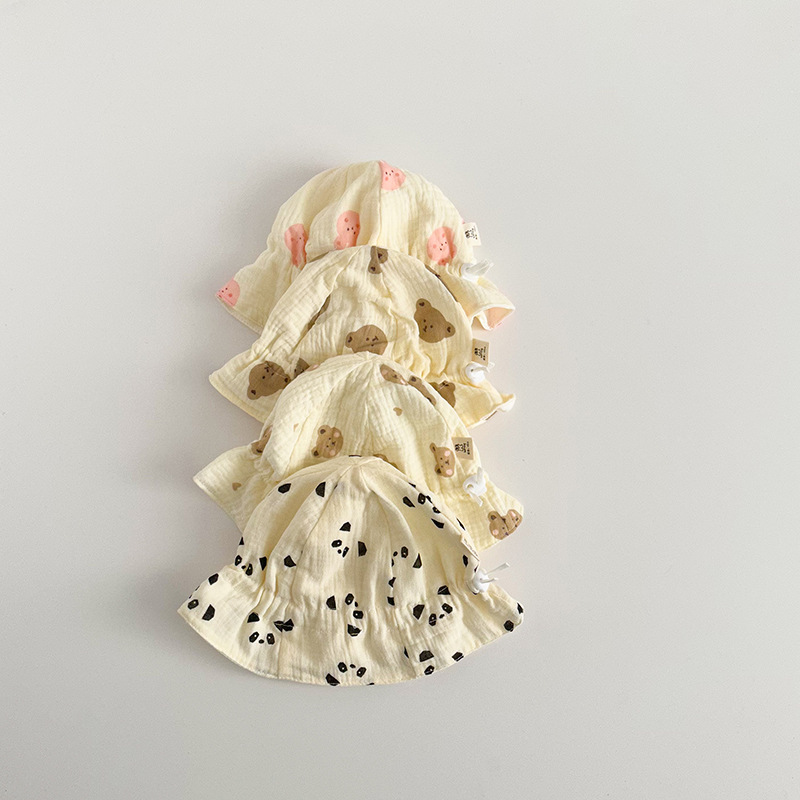 Sombrero para bebés primavera y otoño delgado algodón dibujos animados osos ajustables para bebés varillas sombrero pescador sombrero brotes