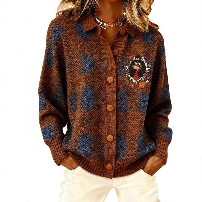 2025 Cross-Border Amazon Independent Site Winter Women's Christmas Snowman Santa Turkey Plaid Print Long Sleeve Shirt