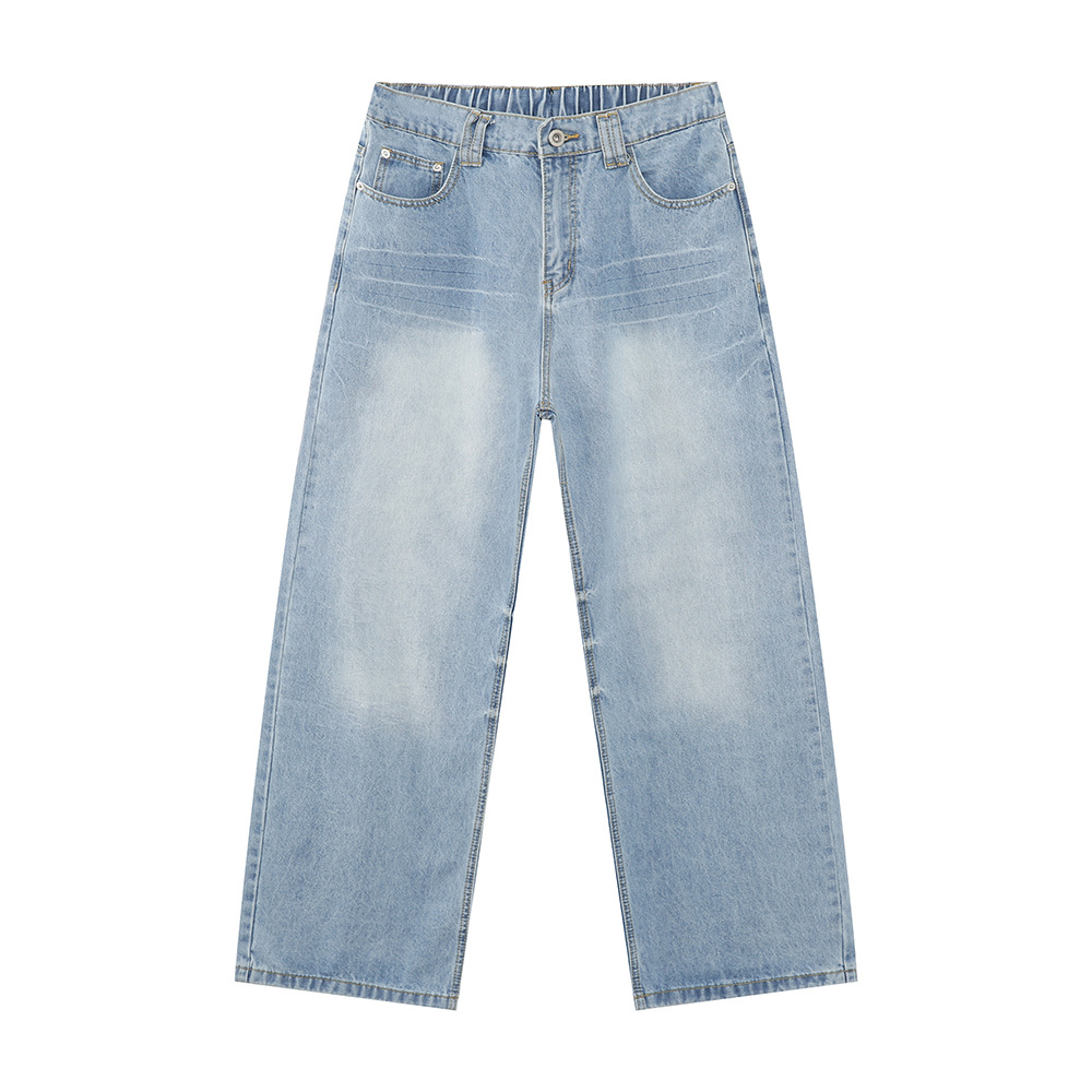 MTLCLOTHES Hombres| Nuevos productos coreanos de color claro lavado con agua molienda blanca cintura elástica recta suelta jeans de moda