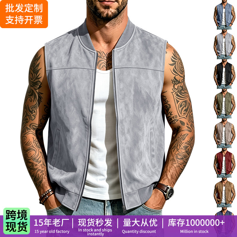 Amazon European Size American Western Suede Vest Cross-Border Men's Summer Baseball Collar Sleeveless Hunting Vest Amazon European Size American Western Suede Vest Cross-Border Men's Summer Baseball Collar Sleeveless Hunting Vest