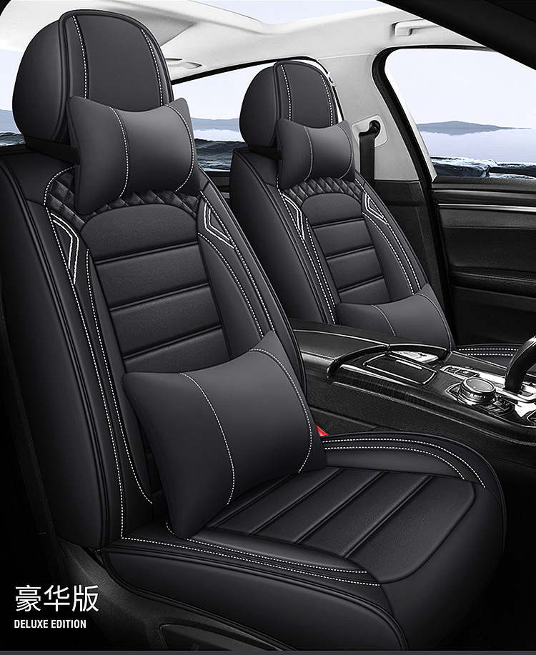 Full-Coverage Car Seat Covers for Five Seats, All-Season Universal Seat Cushions, Full Leather Breathable Trendy Fixed Lumbar Support Seat Covers