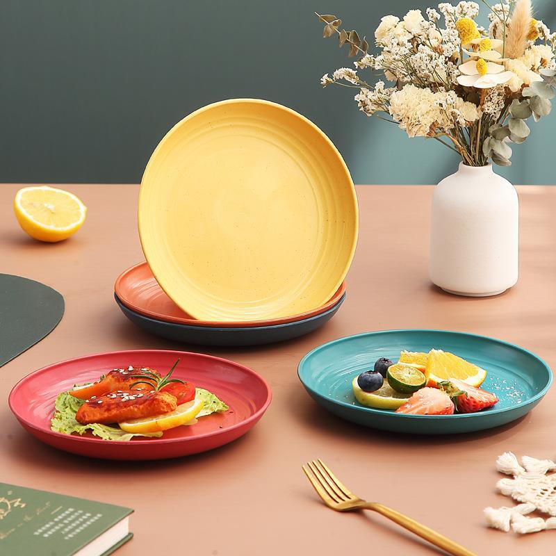 小麦わらプレート 家庭用食器 高級感プラスチックフルーツプレート 大型丸皿 サラダ・デザート・スナックプレート|undefined