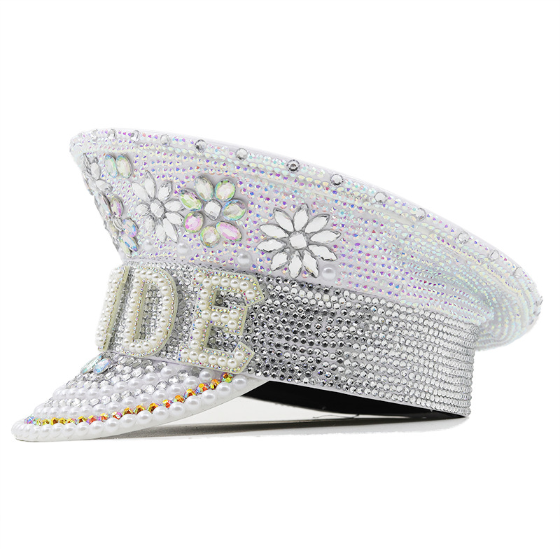 770g Weight Military Hat Hats Type Women's Fashion Letter Rhinestone Curved Eaves Military Hat