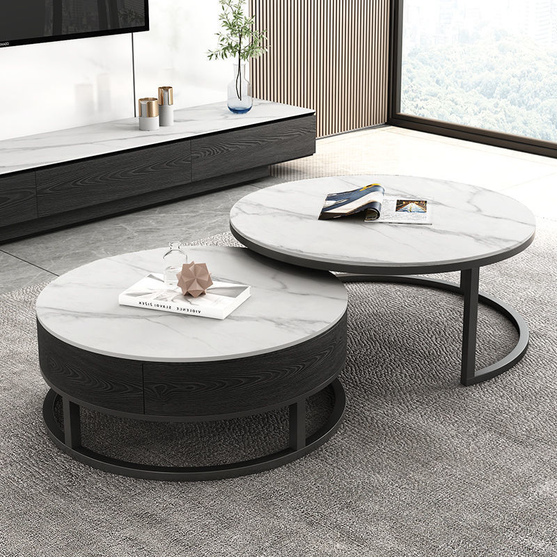 Luz y lujo moderno y simple nórdico brillante tablero de roca de alta calidad mesa de té gabinete de televisión combinación de pequeña casa mesa redonda image 12