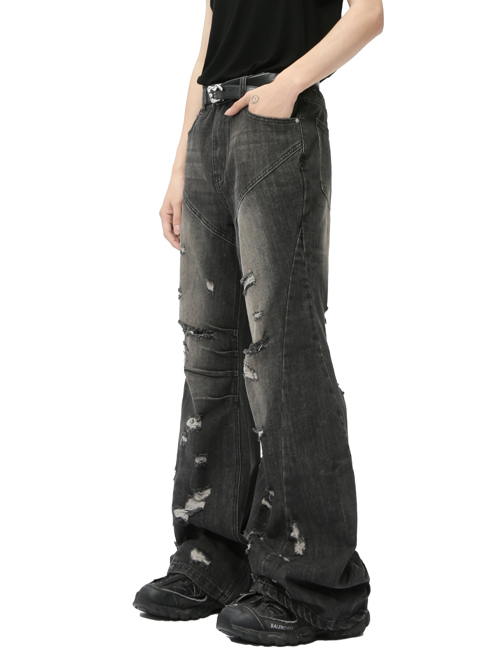 MTLCLOTHES Hombres| Otoño calle irregular agujero micro cuerno relajado jeans casuales lavados de la marea