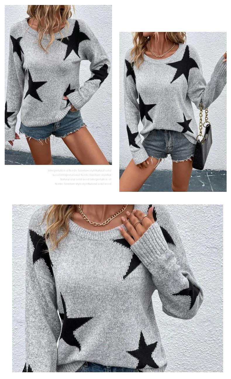 Women's Sweater Long Sleeve Sweaters & Cardigans Jacquard Streetwear Star display picture 1