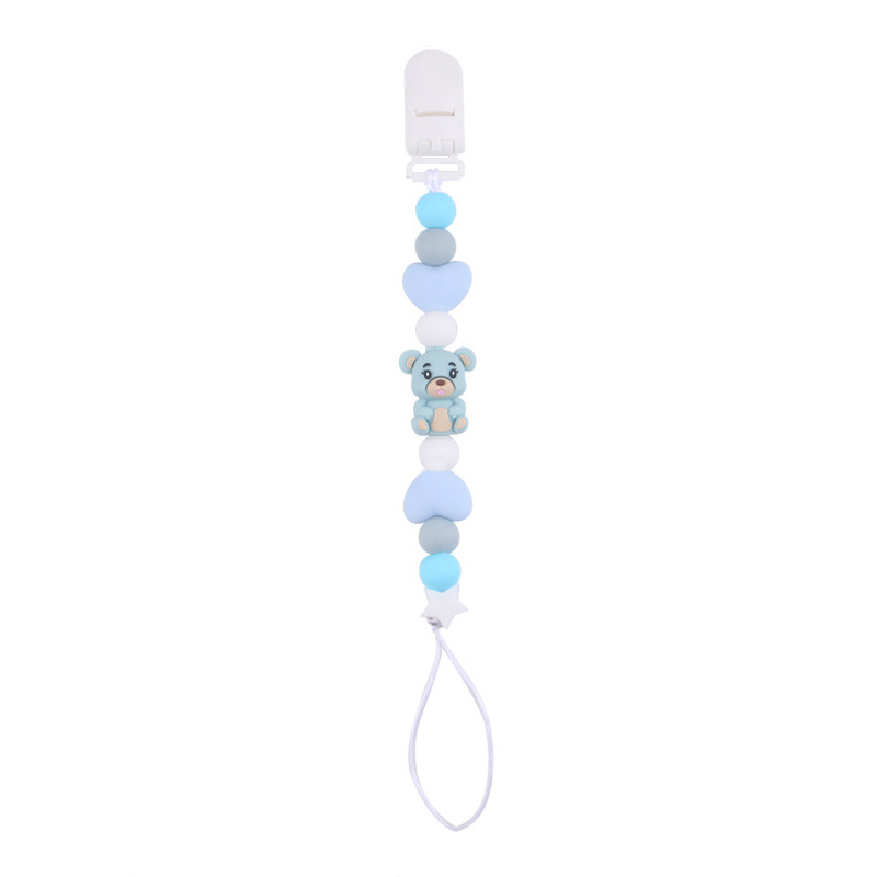 Nuevo oso de dibujos animados amor cadena de tetas de silicona bebé mordida cadena de dientes molares cadena de dientes anti-caída cadena pacificadora tetas de goma de diente