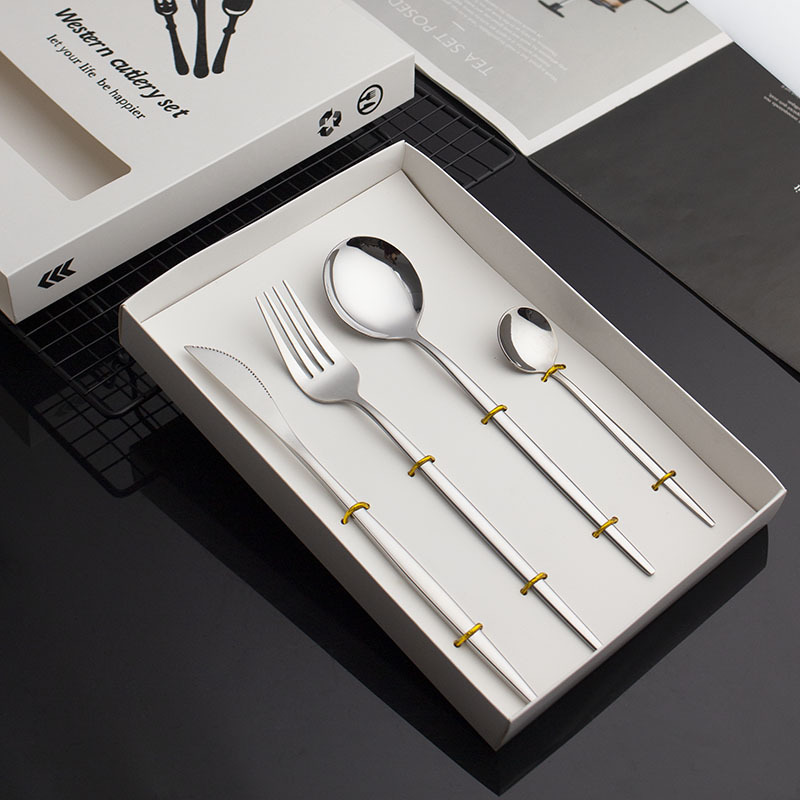 Amazon transfronterizo falso portugués 410 cubiertos de acero inoxidable cuchillo y tenedor cucharas 4 piezas set cuchillo y tenedor cucharas de filete set